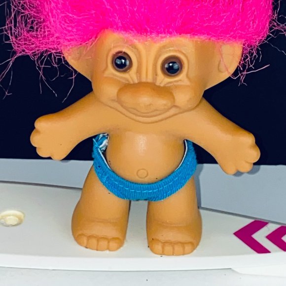 Russ Surfer Troll Dude Doll Pink Hair Blue Swim Trunks Surfboard - Picture 2 of 4